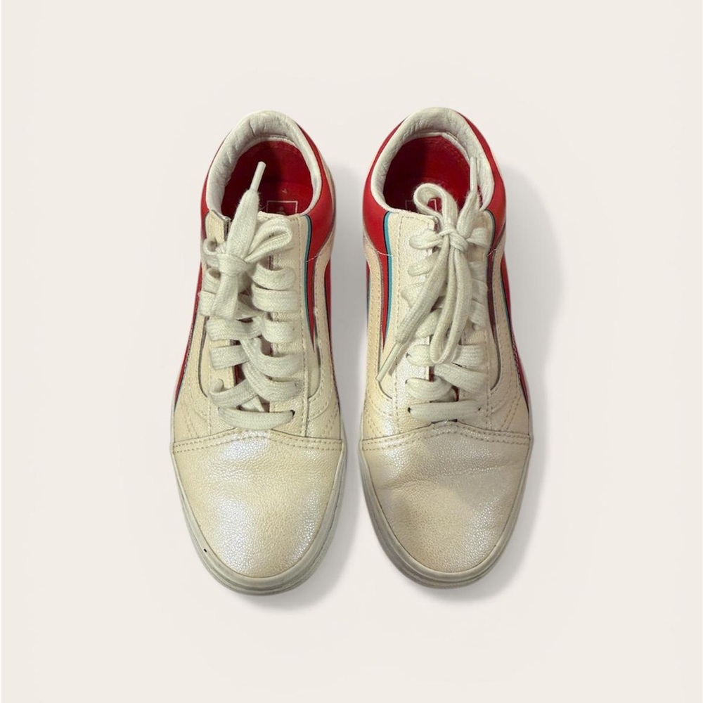 Cream and Red High-Top Sneakers